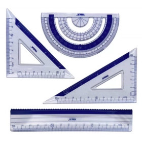 Набір лінійок 20см+ 2 трикутника+транспортир, синя ,пластик ЛН06-04 УМКА
