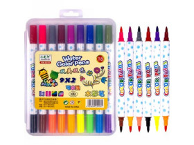 Фломастер двоколірний 9 штук 18 кольорів 8059-18 на водній основі в пластиковому боксі