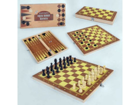 Шахи  45001 3в1, деревяна дошка, деревяні фігури 35*15см