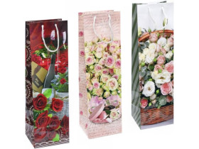 Пакет подарочный Бутылка Цветы 12х39х9см 7008 (12шт)