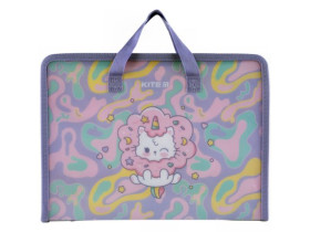 Папка-портфель на блискавці Kite, 1 відділ., A4 Rainbow Catcorn K24-202-1