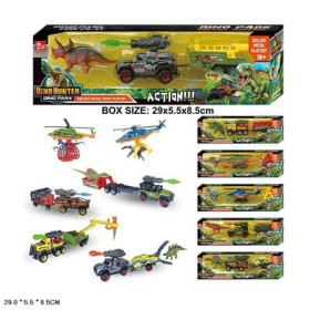 Ігровий набір мет. SQ90888-3A (120шт/2) 6видов, дінозавр,машина с причепом, короб. 29*5,5*8,5см