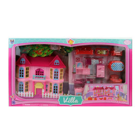 Домик 603 (9шт) звук,свет,мебель,бат(табл), в кор-ке, 59,5-31,5-9см