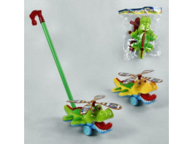 Каталка Крокодил 367 (60/2) 2 кольори, з дзвіночком, з ручкою, в кульку