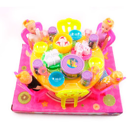 Столовая A8-721 (48шт) стол, стул 6шт, кукла 4шт, посуда, продукты, в слюде, 23-17-13см