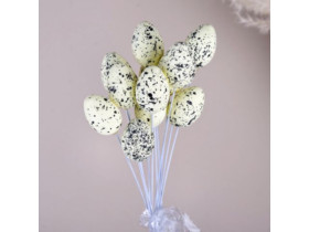 Яйця декоративні перепелині на паличці, 2,5×3,5 см, кремові, 12 шт., 1051-1