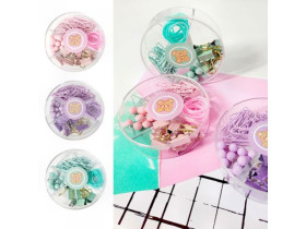 Набір біндерів 19мм, кнопки-бочка круглі, скріпки 28мм, резинки, в пласт.боксі, 15-27/326810