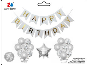 Н-р повітряних кульок 1210-1 Happy birthday 17шт срібло (10шт)