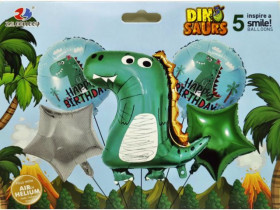 Набір фольгованих куль 1212-30 "Happy Birthday - Динозавр", 5 шт.