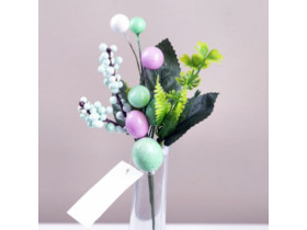 Гілка 1630-1 з яйцями декоративна зелено-рожева