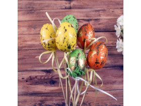 Яйця декоративні пластикові, яскраві з золотом, на паличці, 6 шт., 3580-3