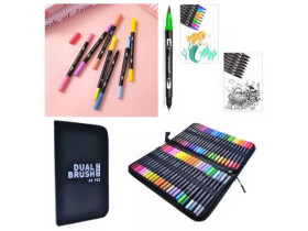 Фломастери-маркери, двосторонні, акварельні, 48 кол., CD001-48,  в чохлі, 112-1