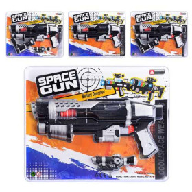 Пистолет 8658 A 1-2-3-5 (36шт) 4 вида, звук, свет, на бат-ке, на листе, 39-30-6см