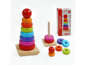 Пірамідка C 68838 (60) дерев\'яна, висота 20см, 7 кілець різного діаметру, 1 кулька, в коробці