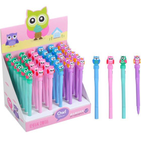 Ручка гелева автомат синя 1099 / 1090 Сова світиться (36шт)