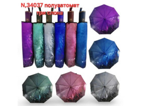 Парасолька напівавтомат 34037 жіноча 9 спиць сатин місто краплі води діаметр 97см "Три слони"