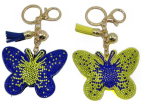 Брелок 135-6 стрази "Метелик синьо-жовтий" 8.5см (12шт)