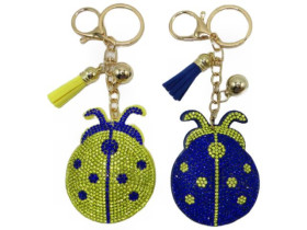 Брелок 135-23 стрази "Божа корівка синьо-жовта" 7см (12шт)