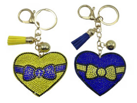 Брелок 135-9 стрази "Серце-бантик синьо-жовте" 6,5см (12шт)