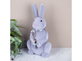 Статуетка 3944-6 оксамитовий заєць сірий з вербою