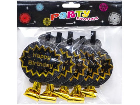 Набір карнавальних фольгованих свистків з кругом "Happy birthday" 5 штук 1698-11