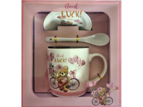 Чашка 1953 керамічна 350мл "Ведмедик-на удачу" з блюдцем,ложкою