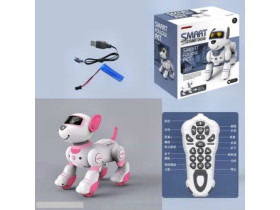 Собачка на радіокеруванні Сіра та Рожева BG 1533 Smart stunt dog світло, звук 17 команд