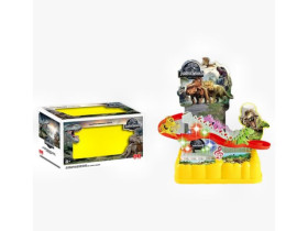 Трек 0912-2 "Динозавры" подъемник на батарейках, музыка, подсветка, 3 фигурки, автоматический подъемник