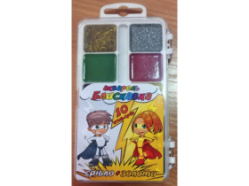 Акварель медова *Тетрада* 10 кольорів *Блискавка* ЗОЛОТО+СРІБЛО (54шт)