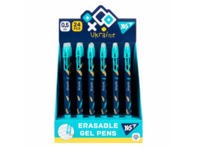 Ручка гелева Yes пиши-стирай «Ukraine» автоматична 0,5 мм (24шт) синя 420457