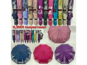 Парасолька напівавтомат 3069 жіноча із візерунком на 10 спиць діаметр 102см Toprain
