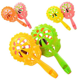 Погремушка T46 (432шт) 15,5см, свисток, 3 цвета, 2шт в кульке