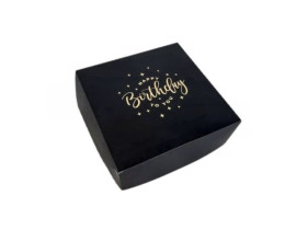 Коробка самозбірна "Happy Birthday", чорна, із золотим тисненням, 15×15×6 см, арт. 7006-0076