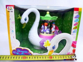 Каталка 536 (24шт) лебедь-карусель, муз, свет