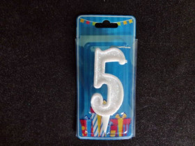 Свічка цифра (білий блиск) (5шт) 5