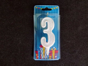 Свічка цифра (білий блиск) (5шт) 3