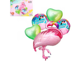 Набір фольгованих куль "Фламінго": 1 фігура 70×60 см + 2 серця 44 см + 2 кулі 44 см