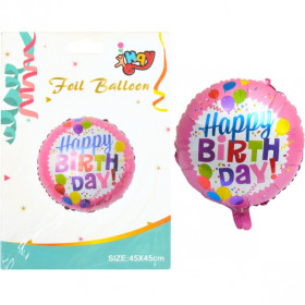 Фольгована куля "Happy Birthday", рожева, 45×45 см