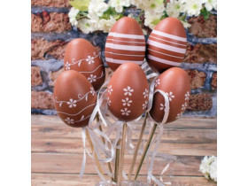 Яйця декоративні пластикові, коричневі, на паличці, 6 шт., 3580-11