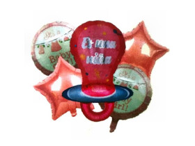 Кульки фольговані, набір 5 шт., "Пустушка", рожева, арт. 990422