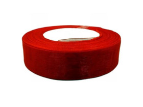 Стрічка органза, 2,5 см, червона, 43 м