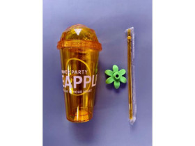 Склянка 7665 пласт.охолоджуюча "Ягода" 450мл, з кришкою, трубочкою