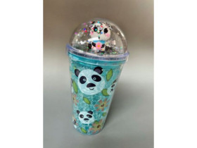 Склянка 070049 пласт.охолоджуюча "Крижана-Панда-блискітки" 450мл, з кришкою, трубочкою