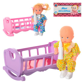 HU Кроватка 729V (192шт) качалка, с куклой 15,5см, бутылочка,15-26-4см