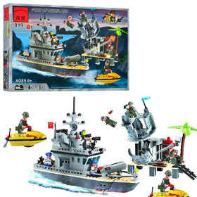 Конструктор BRICK 819 (20шт) форт на острове,военный катер,505дет,в кор-ке