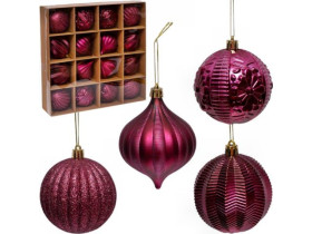Набір куль новорічних 16шт D8см 2481A Темно-малиновий (1уп)