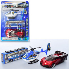 Набор машинок 930-10/ 630Р (144шт) полиция  вертолет автобус машина на листе 19-27-3см