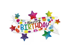 Фольгована куля "Happy Birthday", банер із кольоровими зірками, 37" (Grabo)