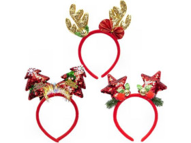 Обруч на голову Новорічний ЗІРКИ/ЯЛИНКИ/ОЛЕНЬ З ПАЄТКАМИ 2503 / СХ-24 (12шт)