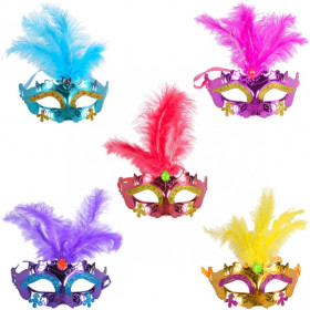 Маска пласт.на завяз.с перьями